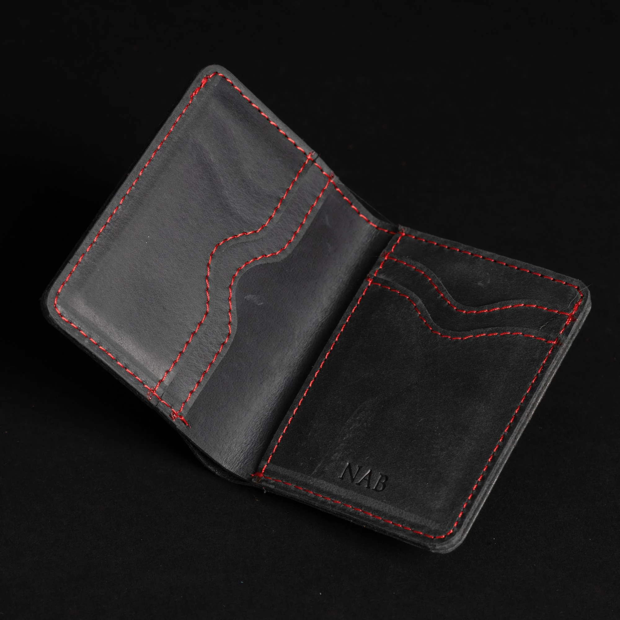 The Diablo Card Holder - Black Full Grain Leather Card Holder With Red Stitching - Image 3