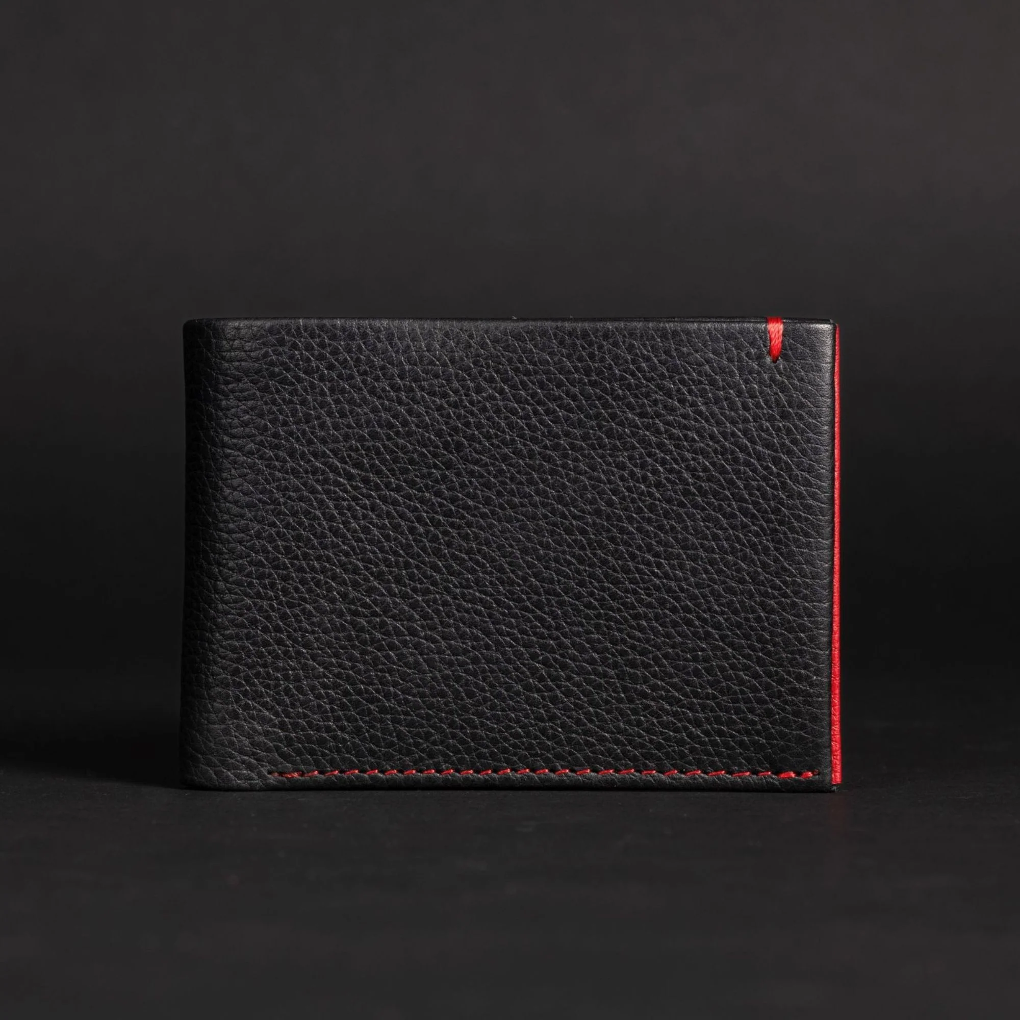 The Diablo Wallet Dollar Size - Black Full-Grain Leather Wallet with Red Stitching