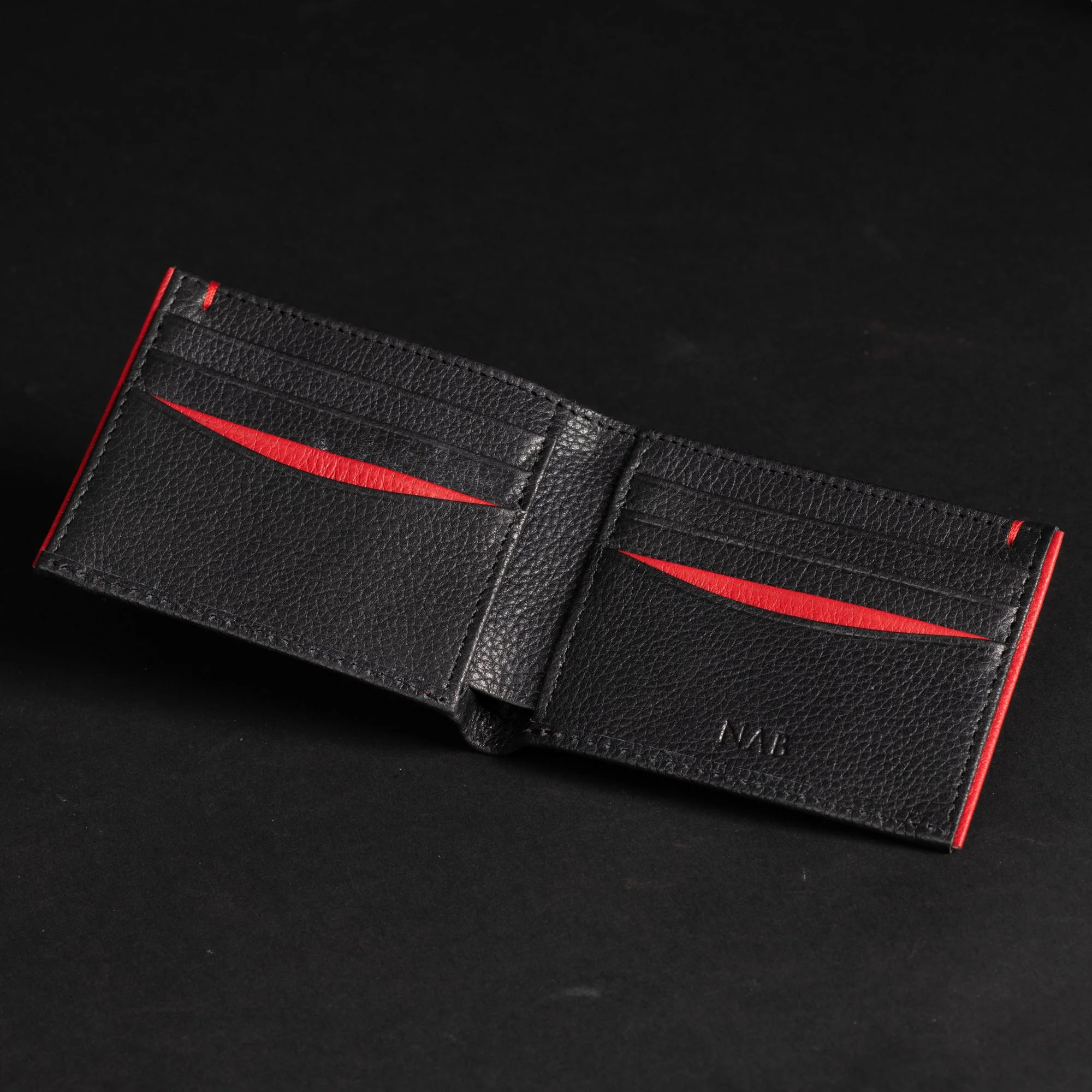 The Diablo Wallet Dollar Size - Black Full-Grain Leather Wallet with Red Stitching - Image 5