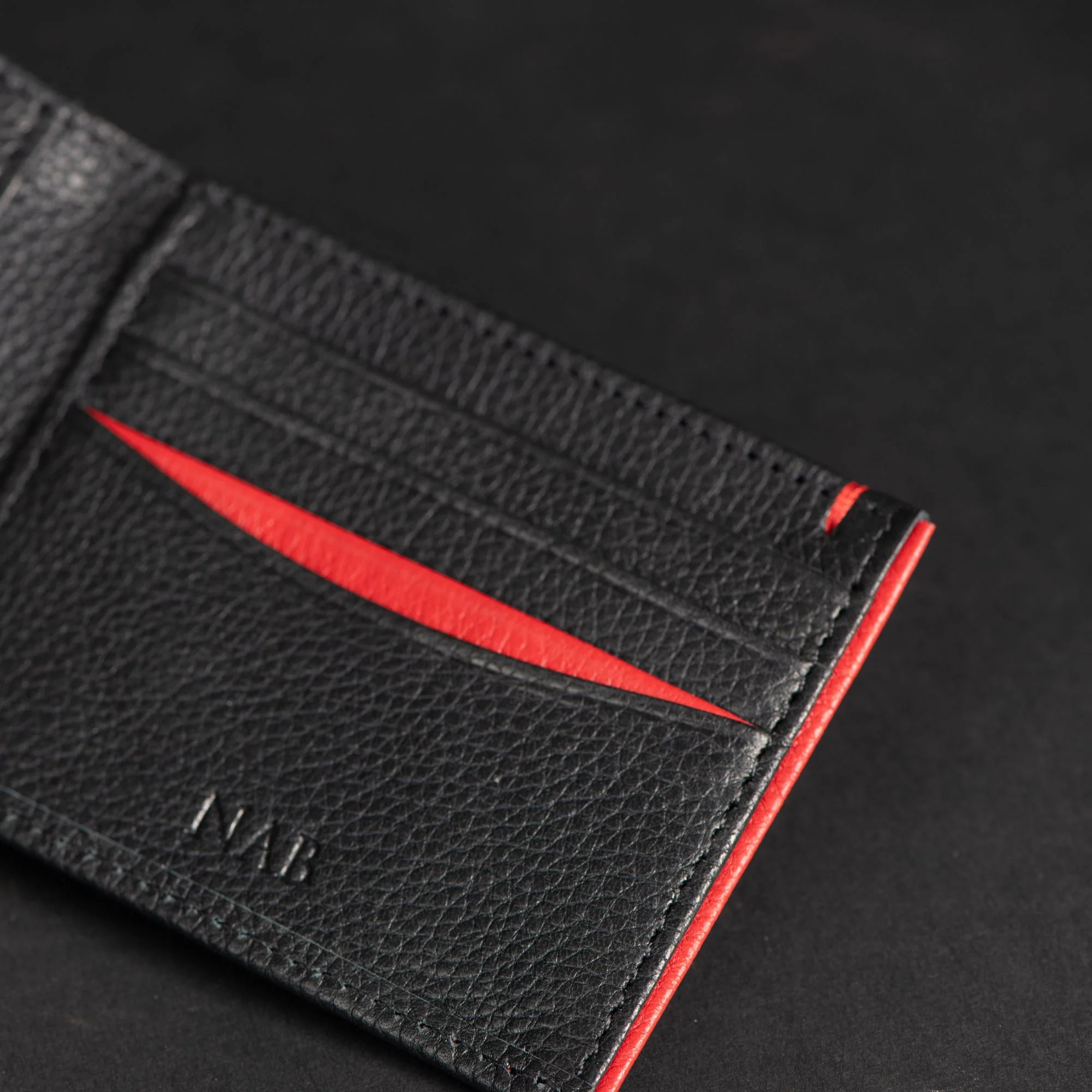 The Diablo Wallet Dollar Size - Black Full-Grain Leather Wallet with Red Stitching - Image 6