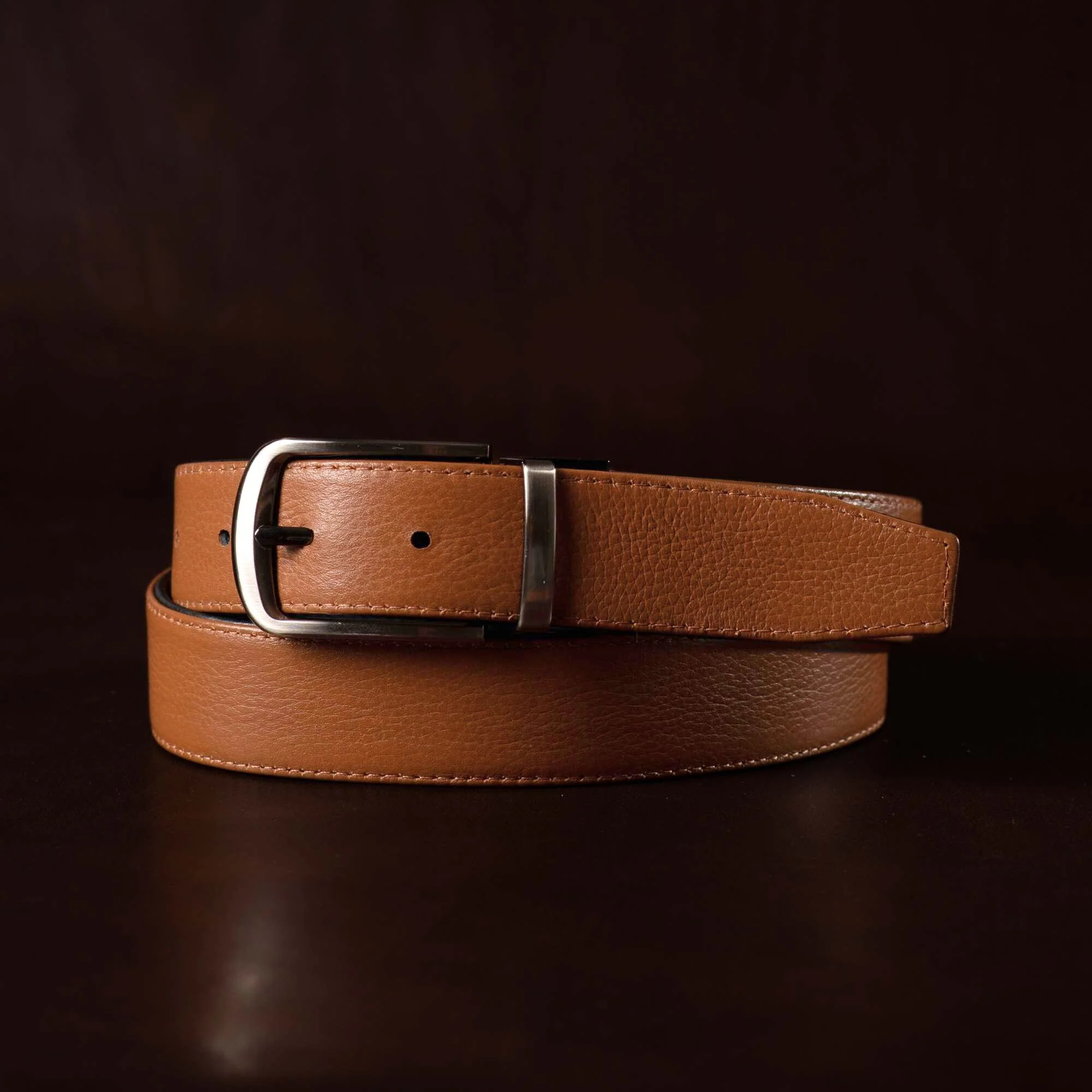 The Harvey Dent Belt - Reversible Stitched Full-Grain Pebbled Leather Belt - Image 3