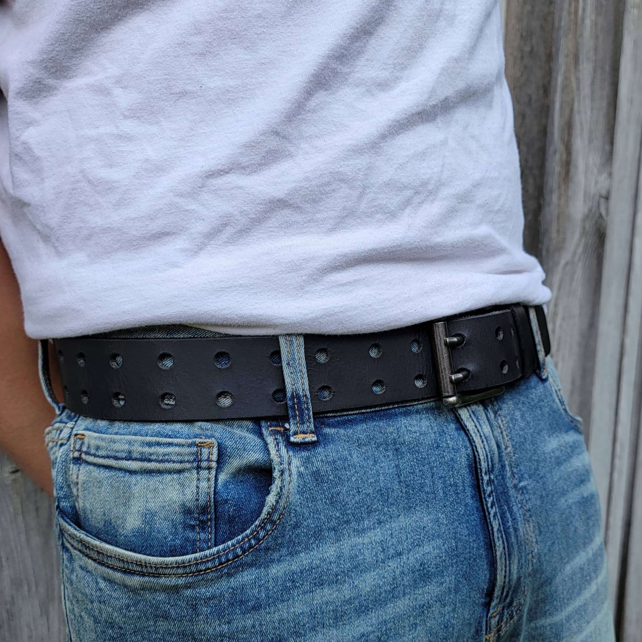Black Double Hole Full Grain Leather Belt - Image 4
