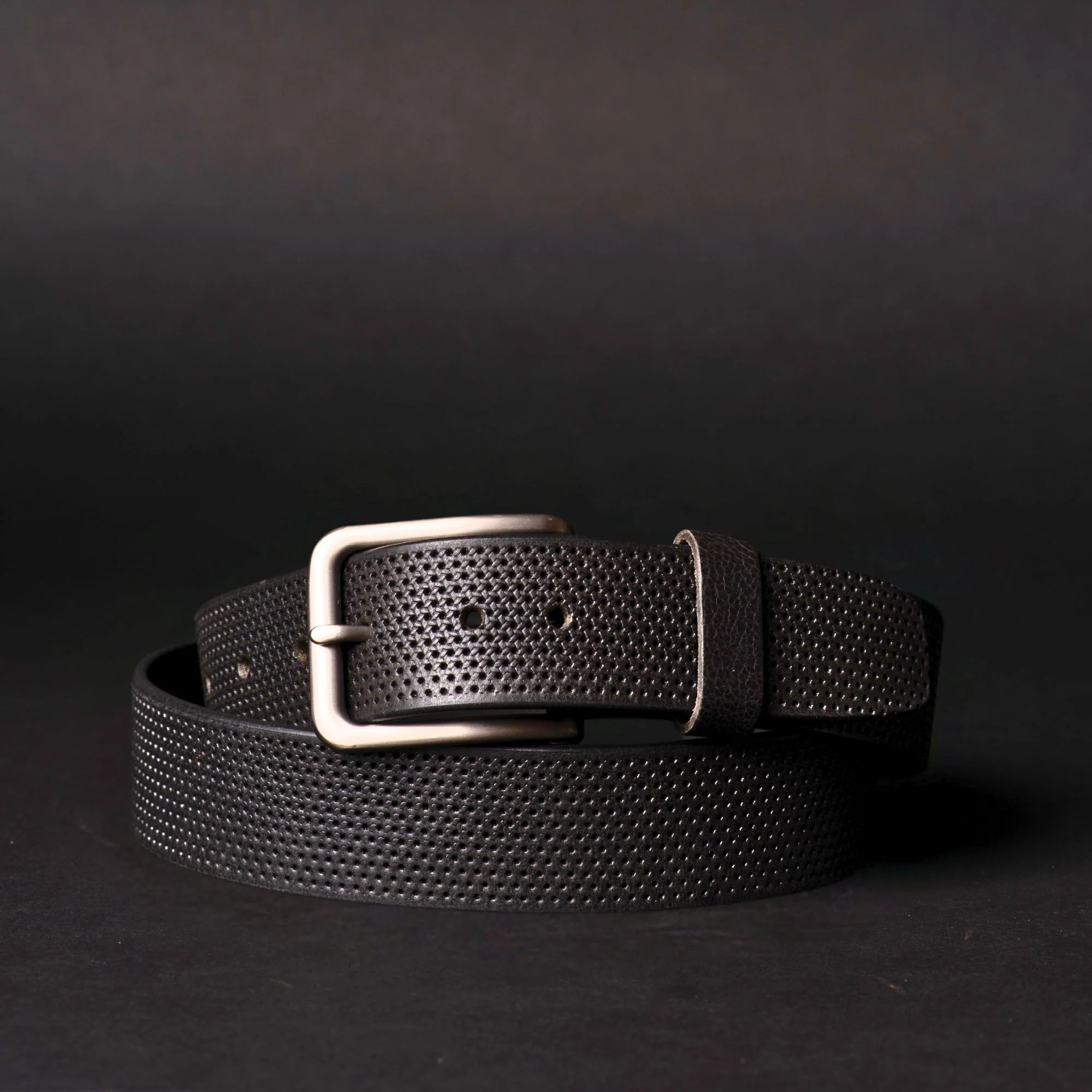 The Matrix Belt - Black Perforated 100% Full-Grain Leather Belt - Image 2