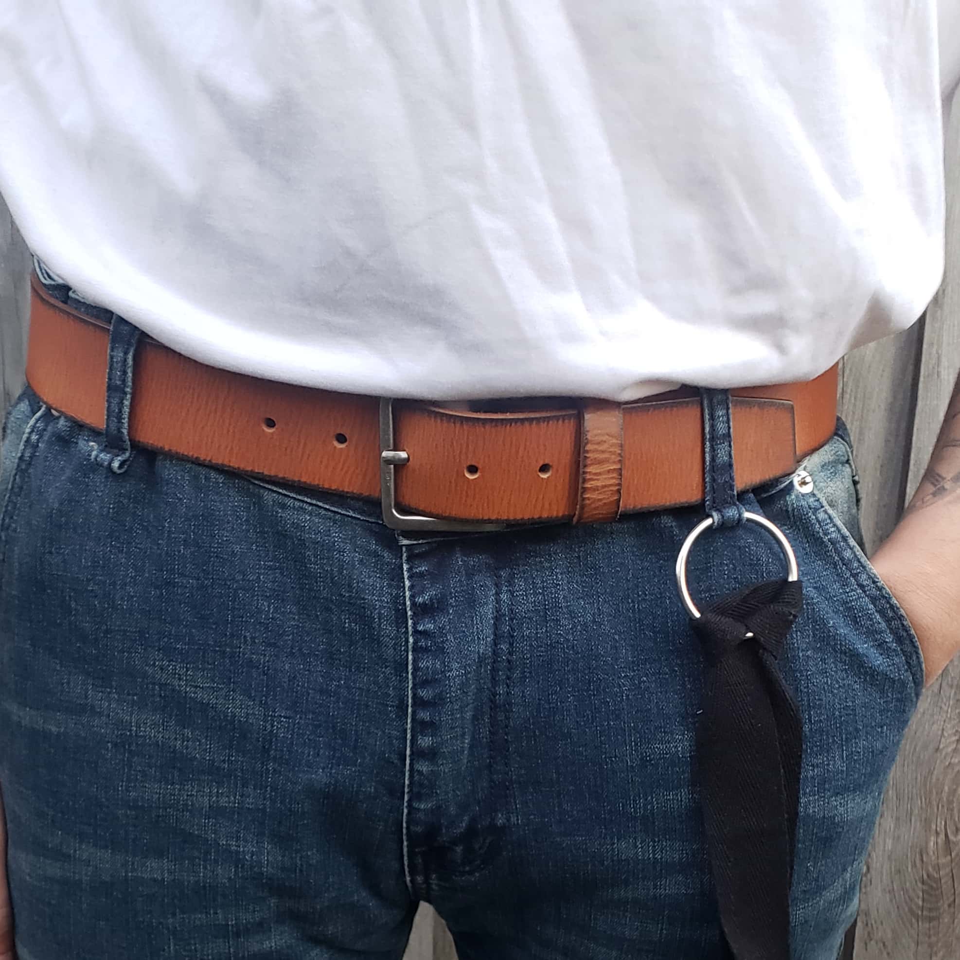 The Mountain Belt - Grey Leather Belt with Charred Edges - Image 9