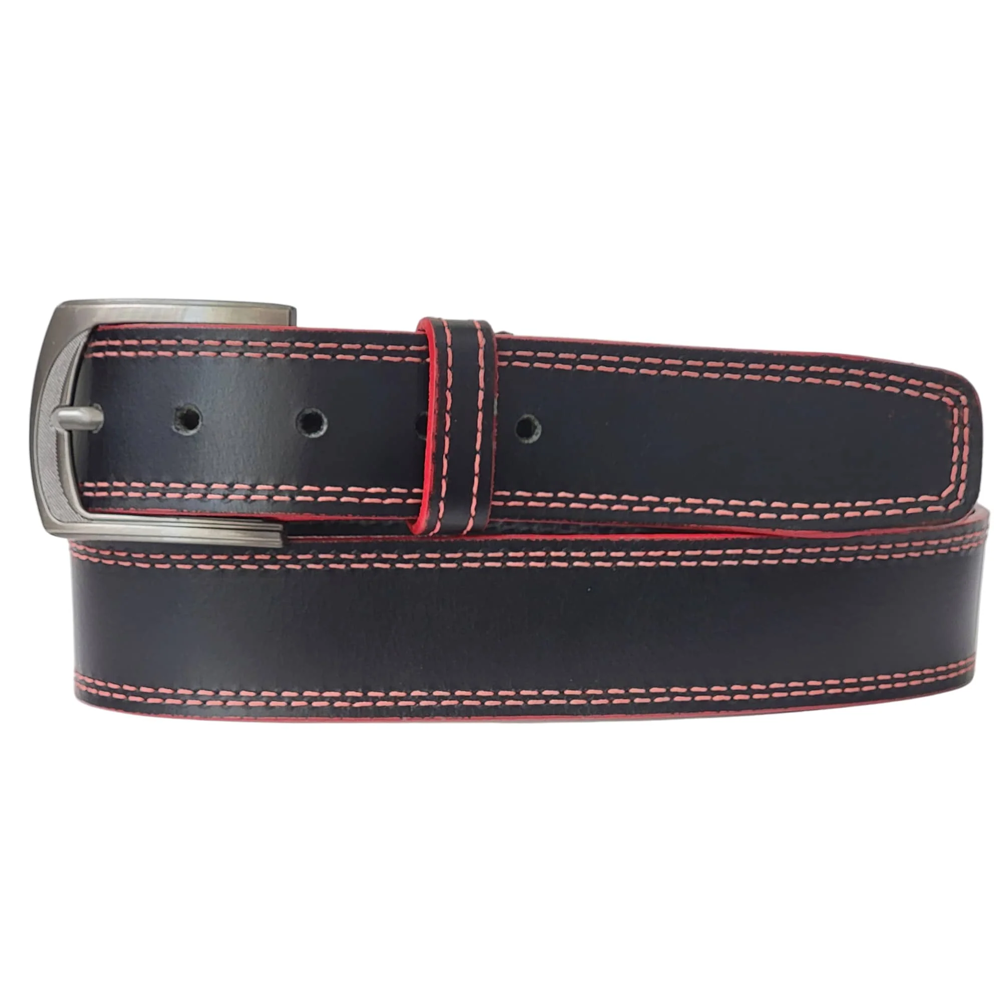 The Pegasus Belt - Black Full Grain Leather Belt with White Stitches - Image 3