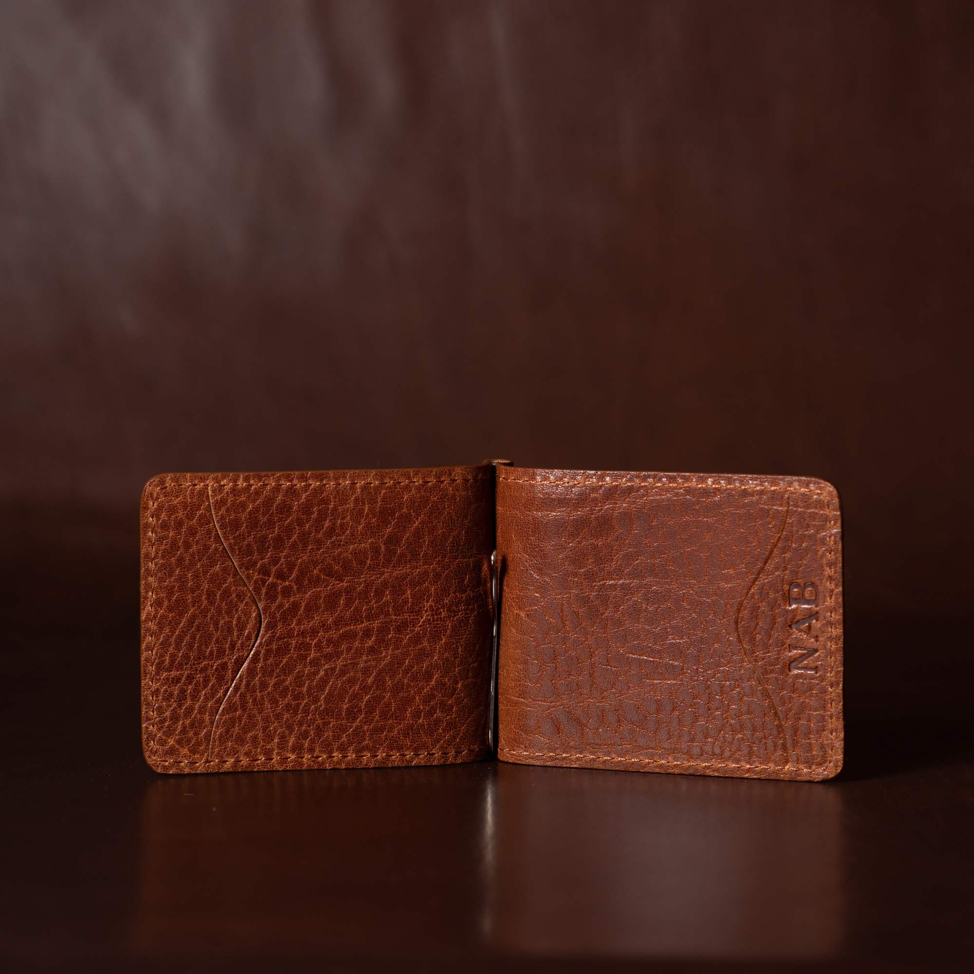 The Pinnacle Wallet - Brown Slim Money Clip Pebble Grain Leather Wallet - Image 7