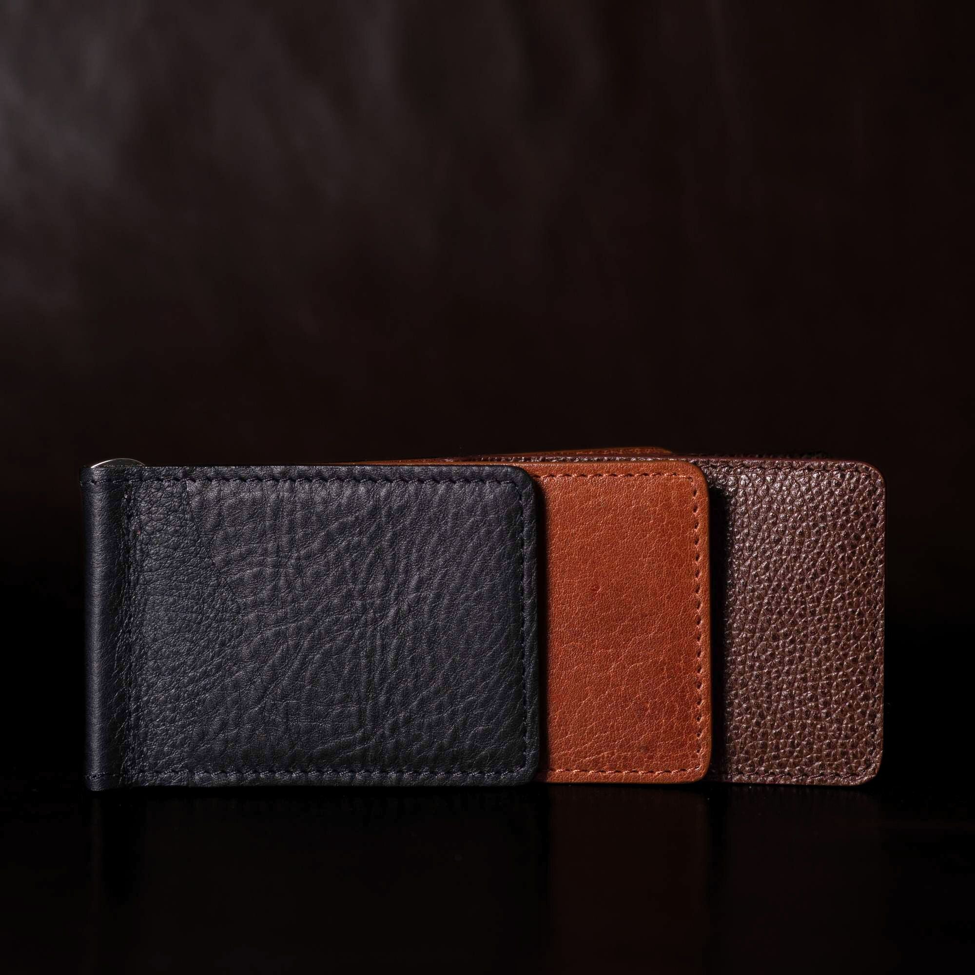 The Pinnacle Wallet - Cognac Slim Money Clip Pebble Grain Leather Wallet - Image 3