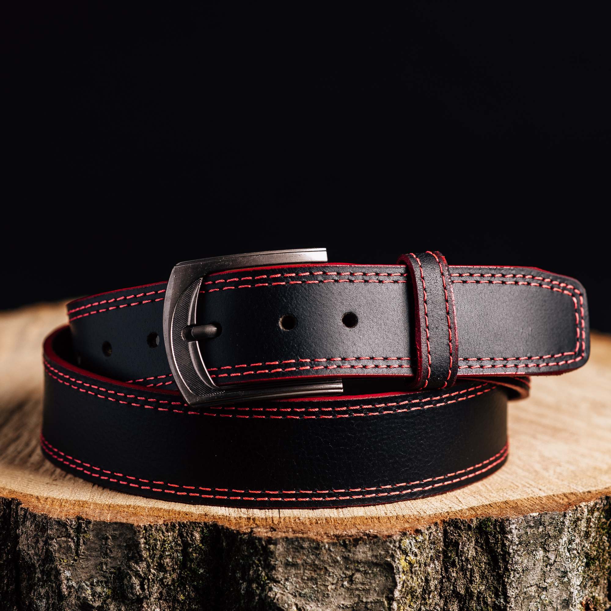 The Poseidon Belt - Black Full Grain Leather Belt with Blue Stitches - Image 6