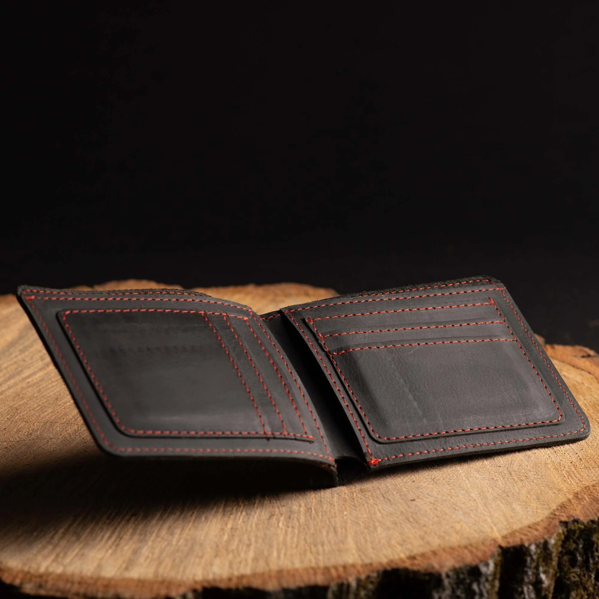 The Poseidon Wallet - Black Full-Grain Leather Wallet with Blue Stitching - Image 3
