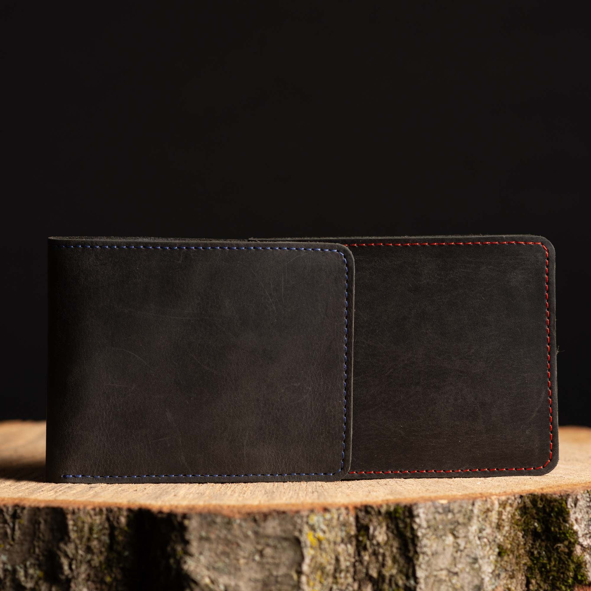 The Poseidon Wallet - Black Full-Grain Leather Wallet with Blue Stitching - Image 5