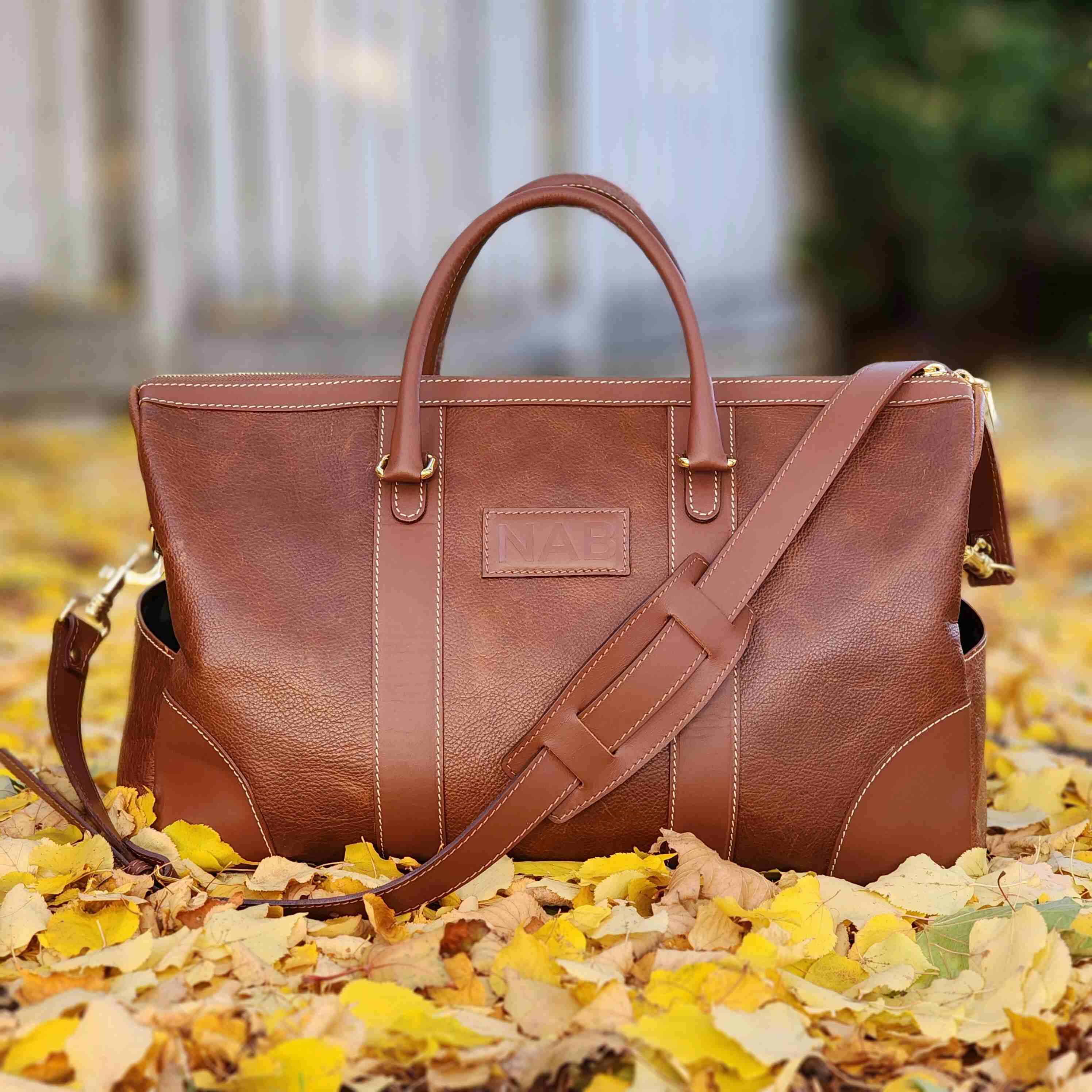 The Shield Duffle- Cognac Full-Grain Leather Duffle Bag Made in Canada - Image 14