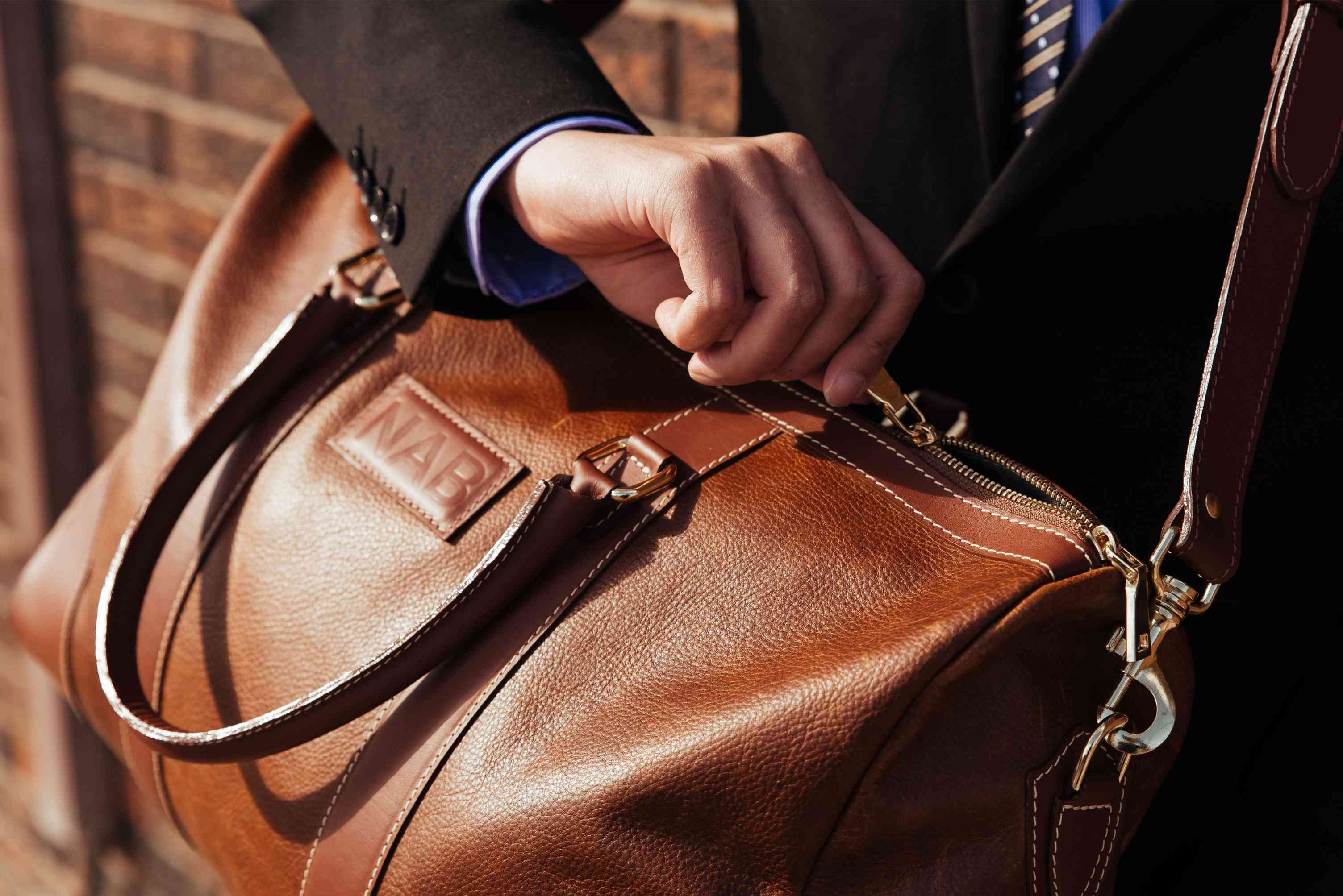 The Shield Duffle- Cognac Full-Grain Leather Duffle Bag Made in Canada - Image 3
