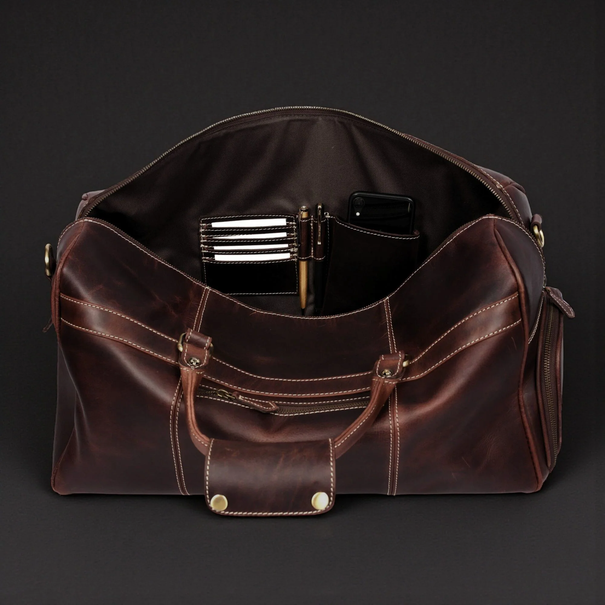 The Voyager Duffle - Brown Full-Grain Distressed Leather Duffle Bag - Image 12