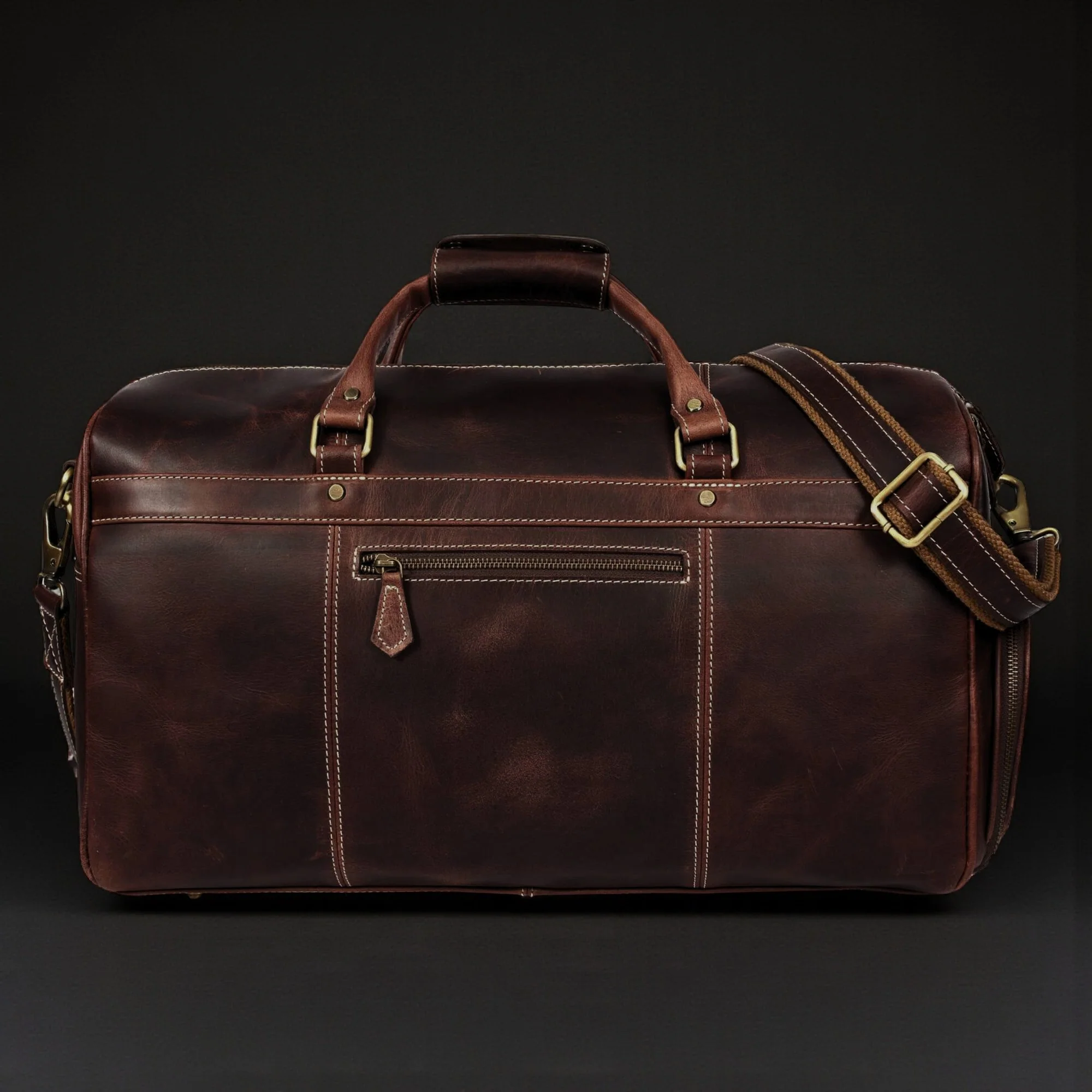 The Voyager Duffle - Brown Full-Grain Distressed Leather Duffle Bag - Image 8