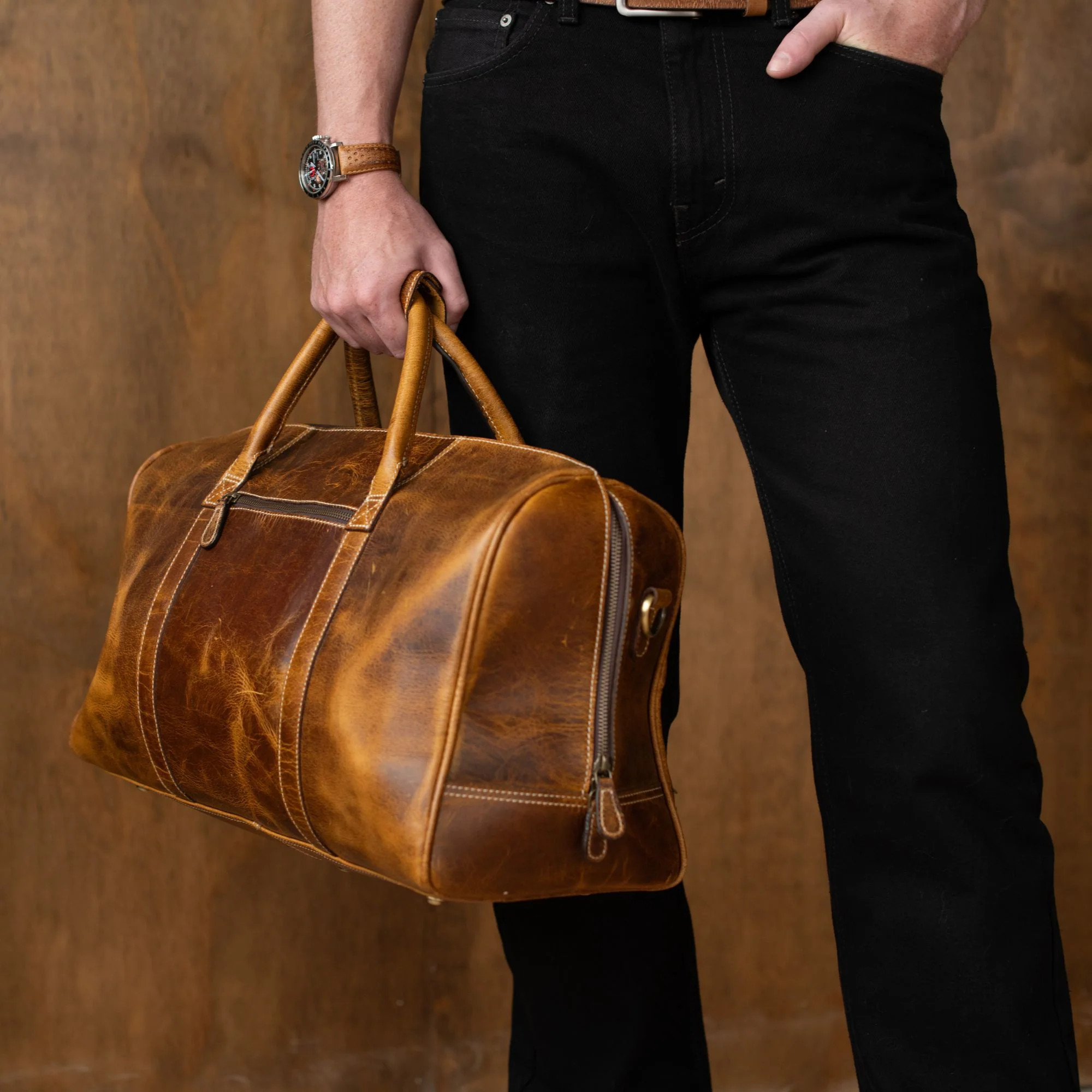 The Wayfarer Bag - Cognac Classic Full-Grain Leather Duffle Bag - Image 6