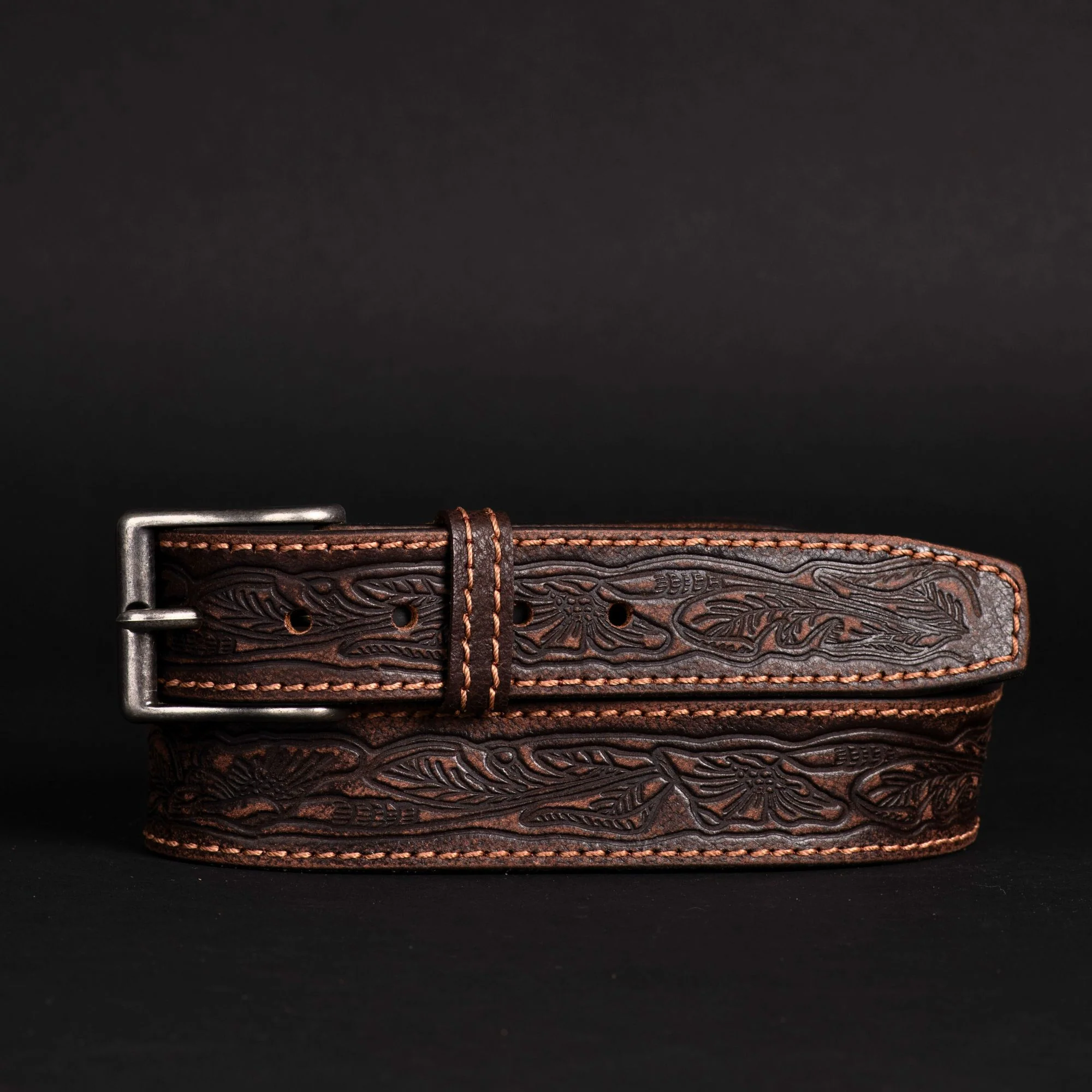 The Wayfarer Belt - Brown Classic Western Embossed 100% Full Grain Leather Belt - Image 3