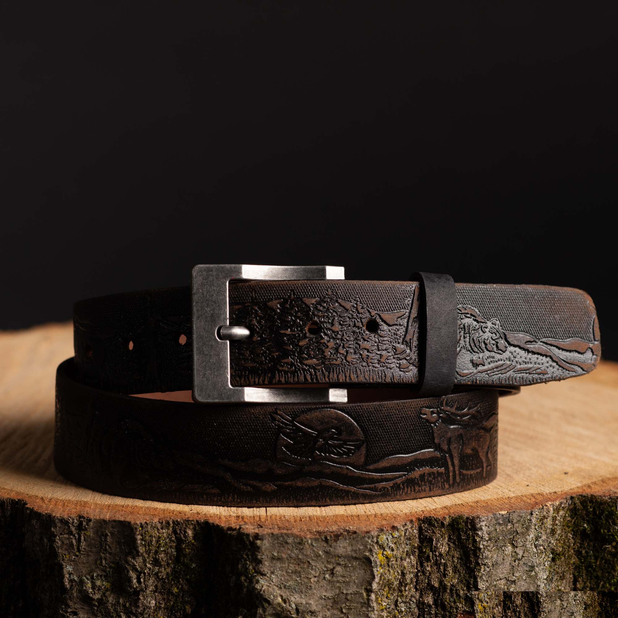 The Wildlife Belt - Black Embossed Full Grain Leather Belt Made in Canada - Image 4