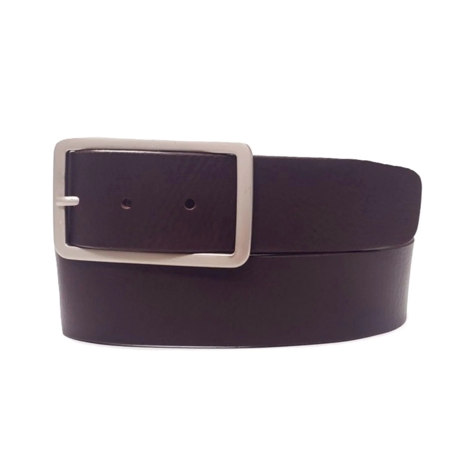 Lucille - Brown Leather Dress Belt with Rectangle Buckle - Made in Canada - Image 5