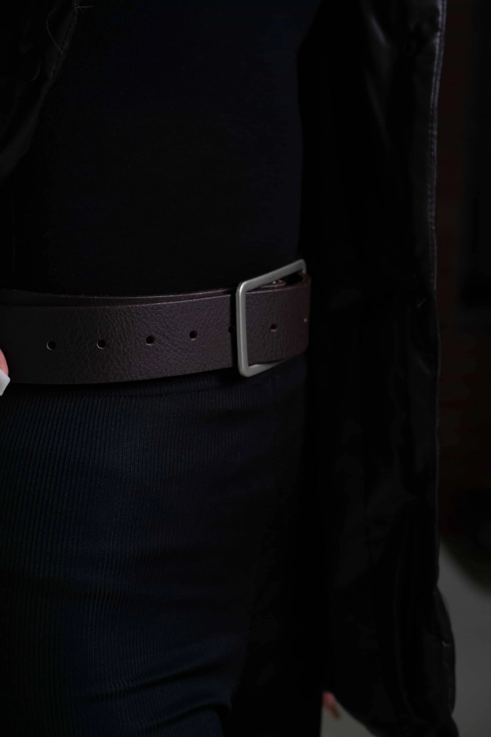 Lucille - Brown Leather Dress Belt with Rectangle Buckle - Made in Canada - Image 7