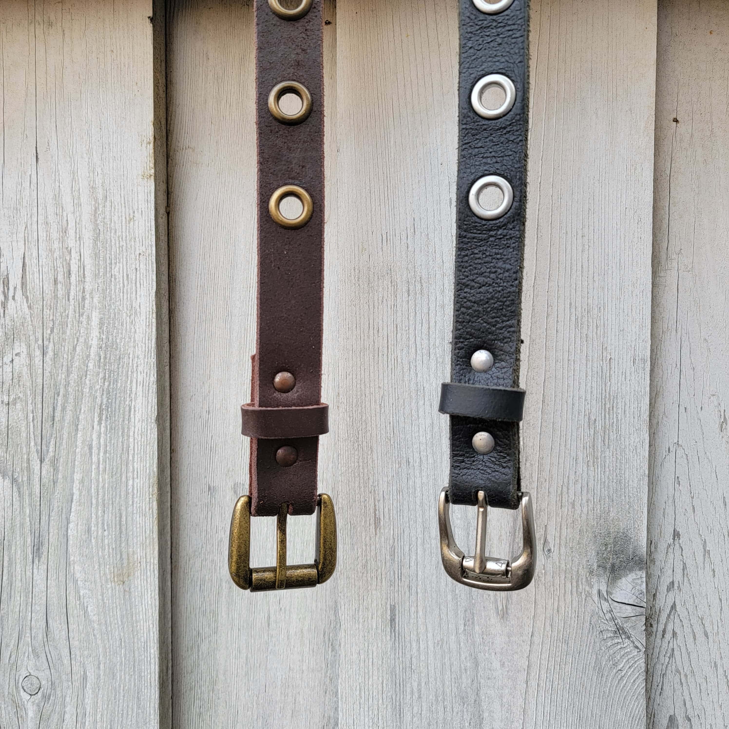 Exene - Slim Brown Leather Belt with Single Grommets - Made in Canada - Image 3