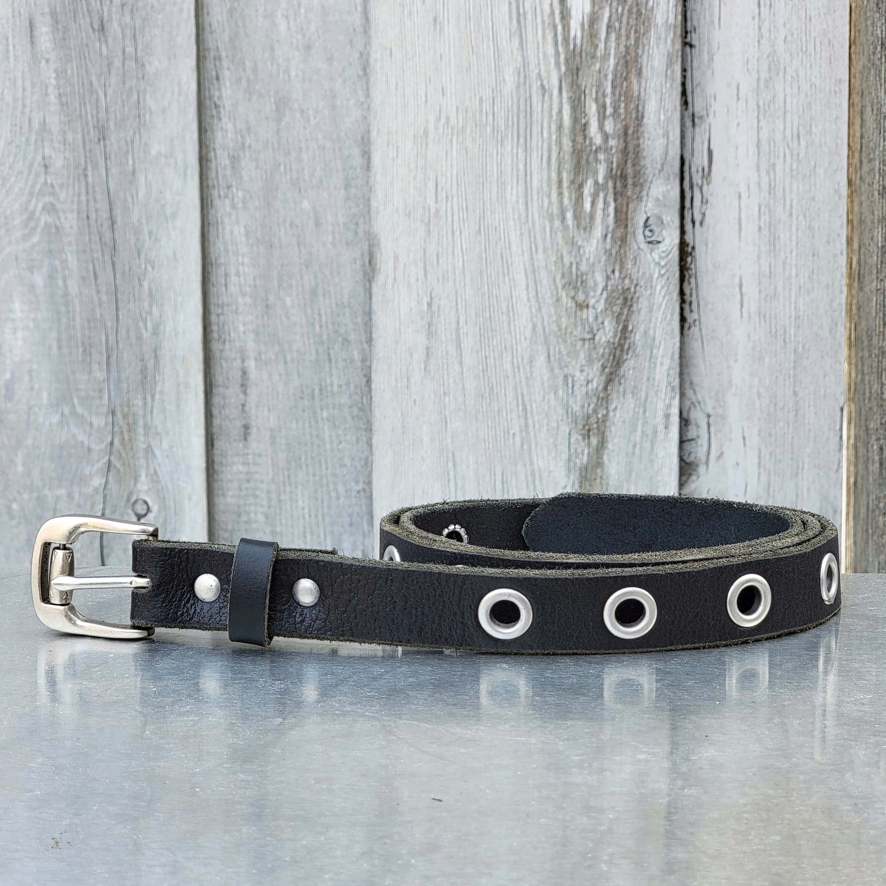 Exene - Slim Brown Leather Belt with Single Grommets - Made in Canada - Image 4