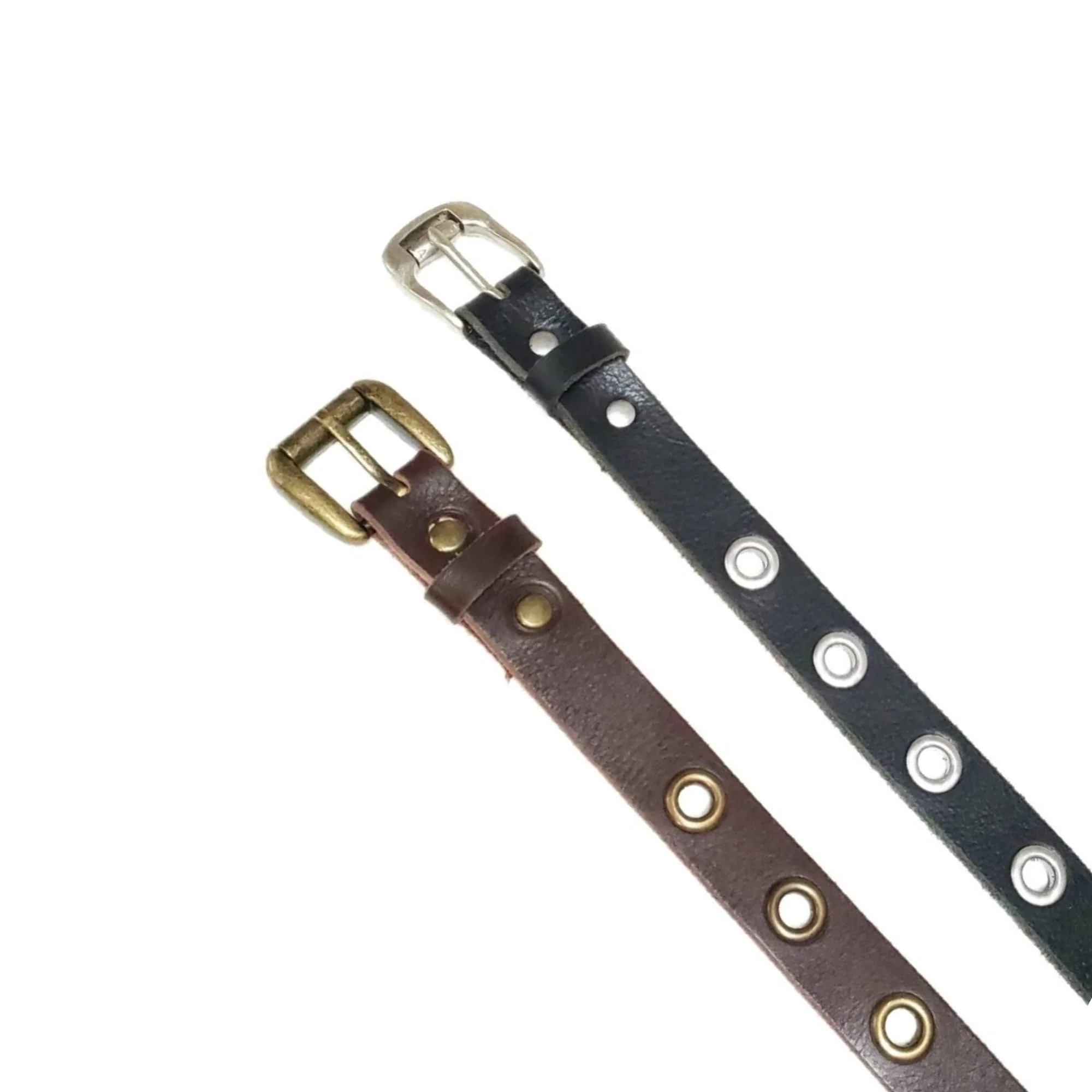Exene - Slim Brown Leather Belt with Single Grommets - Made in Canada - Image 8
